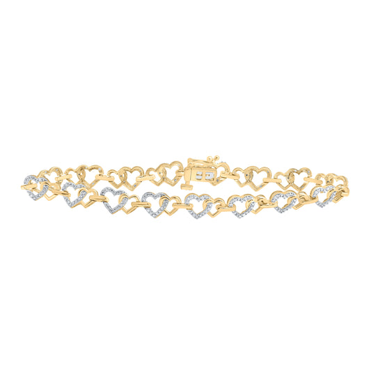 10K White Or Yellow Gold Womens Round Diamond Heart Bracelet