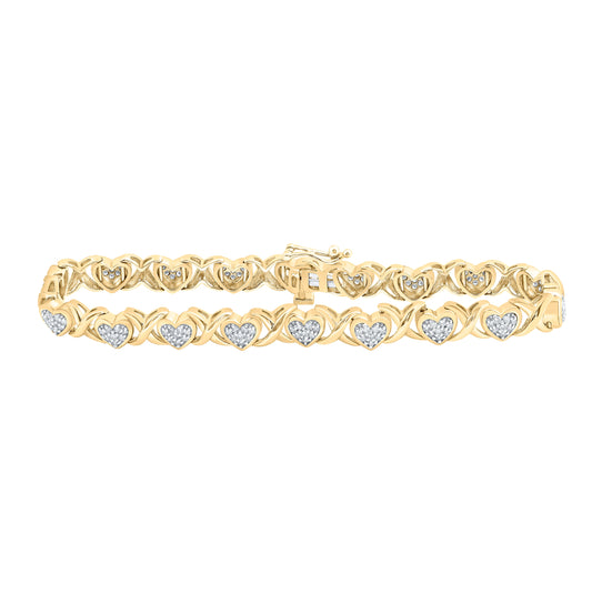 10K Yellow Gold Womens Round Diamond Heart Fashion Bracelet 1 Cttw, Width: 0.24 In