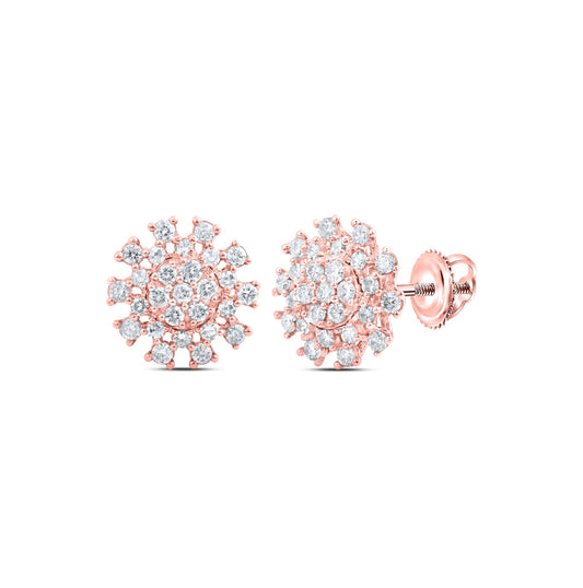 14K Rose Gold Womens Round Diamond Cluster Earrings 3/8 Cttw