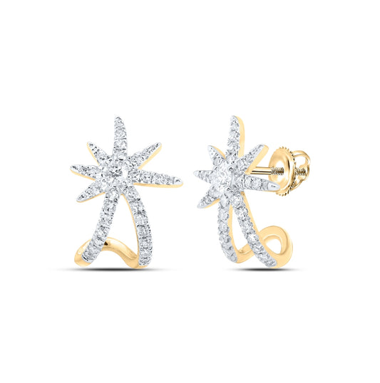 10K Yellow Or White Or Rose Gold Womens Round Diamond Lobe Huggie Cluster Earrings 3/8 Cttw