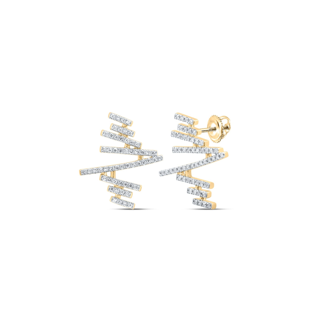 10K Yellow Or White Or Rose Gold Womens Round Diamond Abstract Bar Earrings