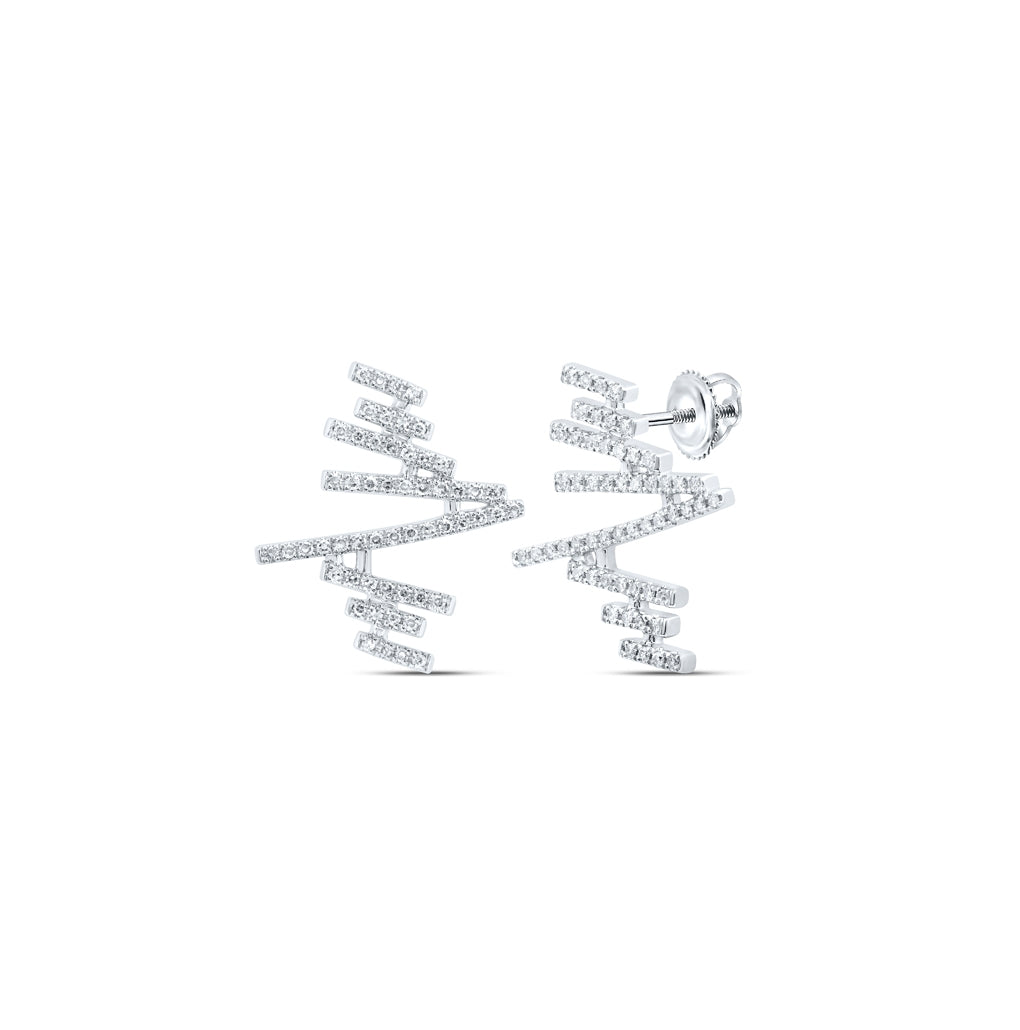 10K Yellow Or White Or Rose Gold Womens Round Diamond Abstract Bar Earrings