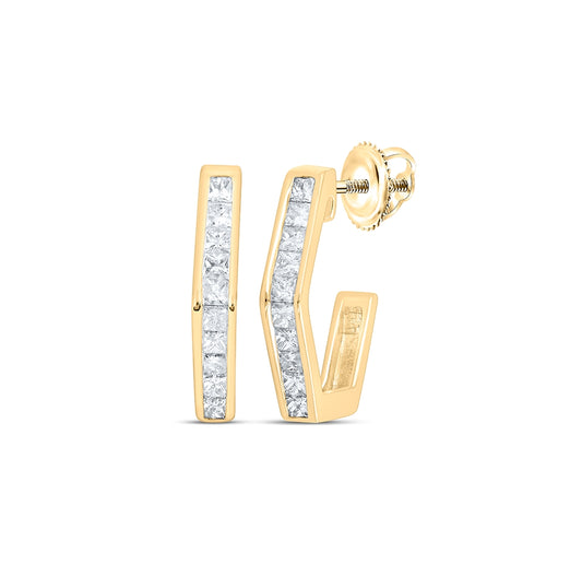 10K Yellow Gold Womens Princess Diamond Half Hoop Earrings 1/2 Cttw