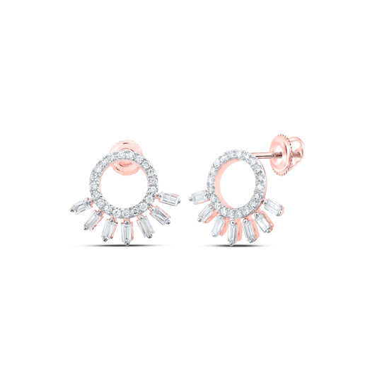 10K Rose Gold Womens Round Diamond Outline Circle Earrings 1/2 Cttw
