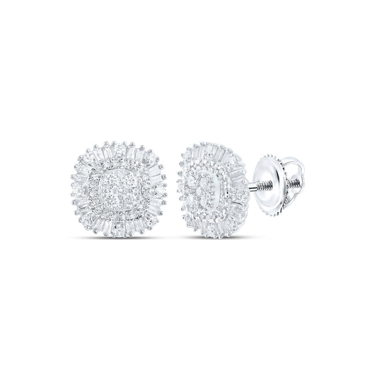 10K White Gold Womens Round Diamond Halo Cluster Earrings 3/4 Cttw