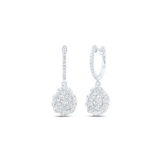 10K White Gold Womens Round Diamond Hoop Dangle Earrings 1/2 Cttw