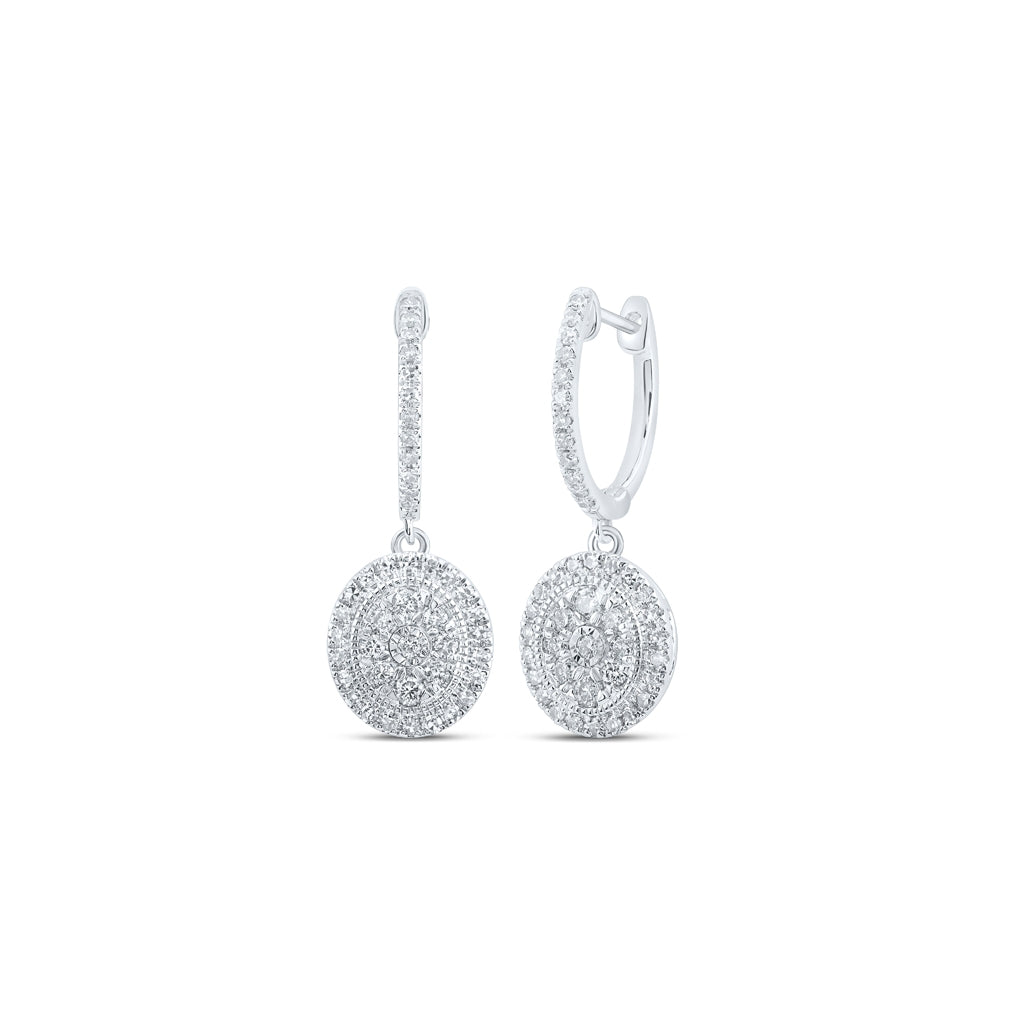 10K Yellow Or White Or Rose Gold Womens Round Diamond Hoop Oval Dangle Earrings