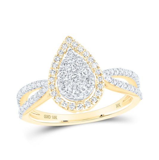 10K Yellow Or White Or Rose Gold Round Diamond Teardrop Bridal Wedding Engagement Ring , Womens Size: 5-10