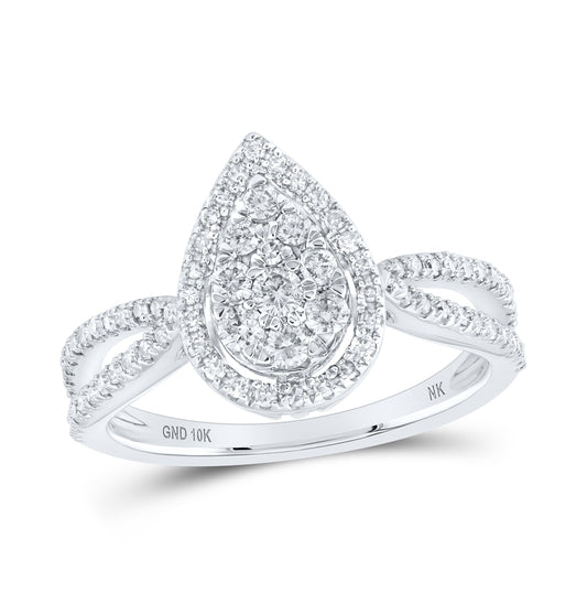10K White Gold Round Diamond Teardrop Cluster Bridal Wedding Engagement Ring 1/2 Cttw, Womens Size: 5-10
