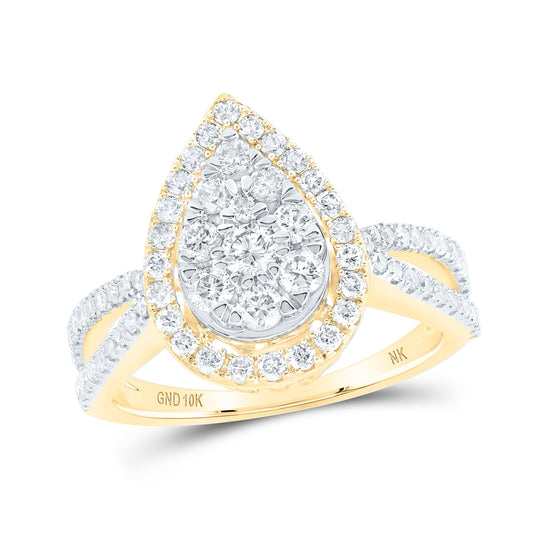 10K Yellow Or White Or Rose Gold Round Diamond Teardrop Bridal Wedding Engagement Ring , Womens Size: 5-10