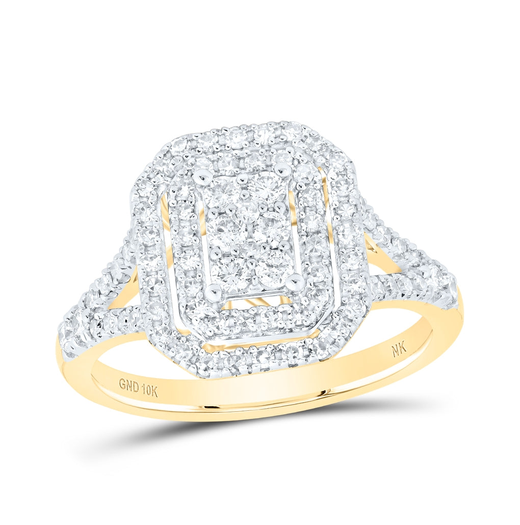 10K Yellow Or White Or Rose Gold Round Diamond Cluster Bridal Wedding Engagement Ring 3/4 Cttw, Womens Size: 5-10