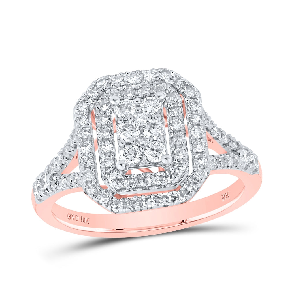 10K Yellow Or White Or Rose Gold Round Diamond Cluster Bridal Wedding Engagement Ring 3/4 Cttw, Womens Size: 5-10