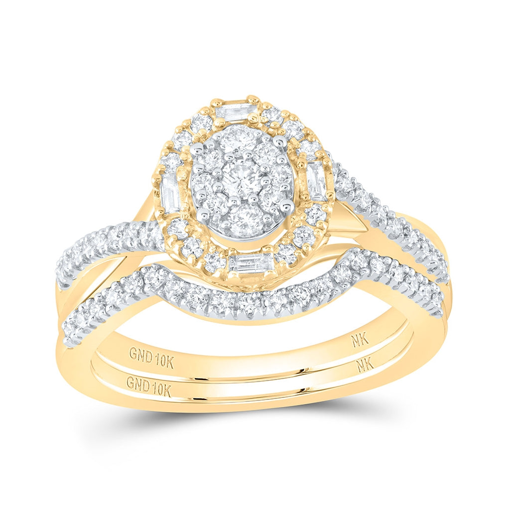 10K White Or Yellow Or Rose Gold Round Diamond Oval Bridal Wedding Ring Band Set , Womens Size: 5-10