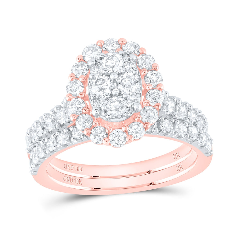 10K Rose Gold Round Diamond Bridal Wedding Ring Band Set 1-5/8 Cttw, Womens Size: 5-10