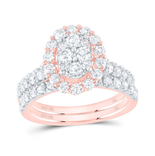 10K Rose Gold Round Diamond Bridal Wedding Ring Band Set 1-5/8 Cttw, Womens Size: 5-10