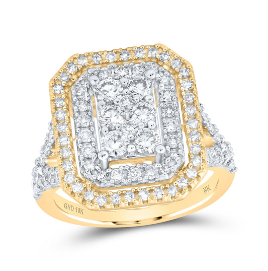 10K White Or Yellow Or Rose Gold Womens Round Diamond Rectangle Cluster Ring, Womens Size: 5-10