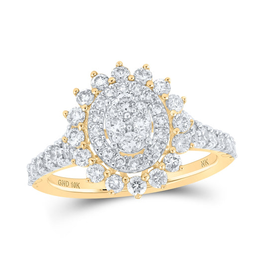 10K White Or Yellow Or Rose Gold Womens Round Diamond Oval Cluster Ring , Womens Size: 5-10
