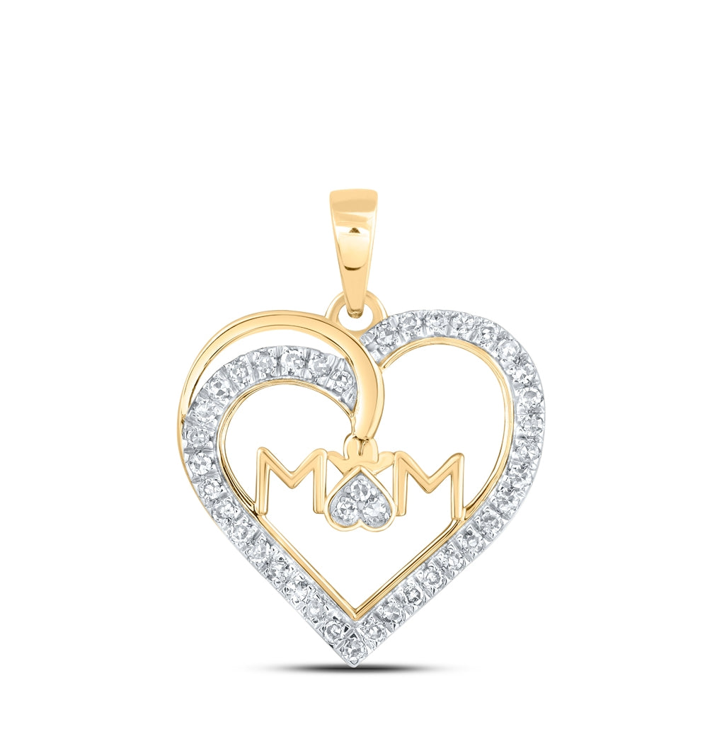 10K Yellow Or White Or Rose Gold Womens Round Diamond Mom Heart Pendant