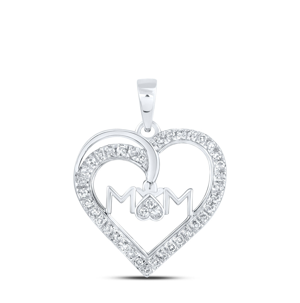 10K Yellow Or White Or Rose Gold Womens Round Diamond Mom Heart Pendant