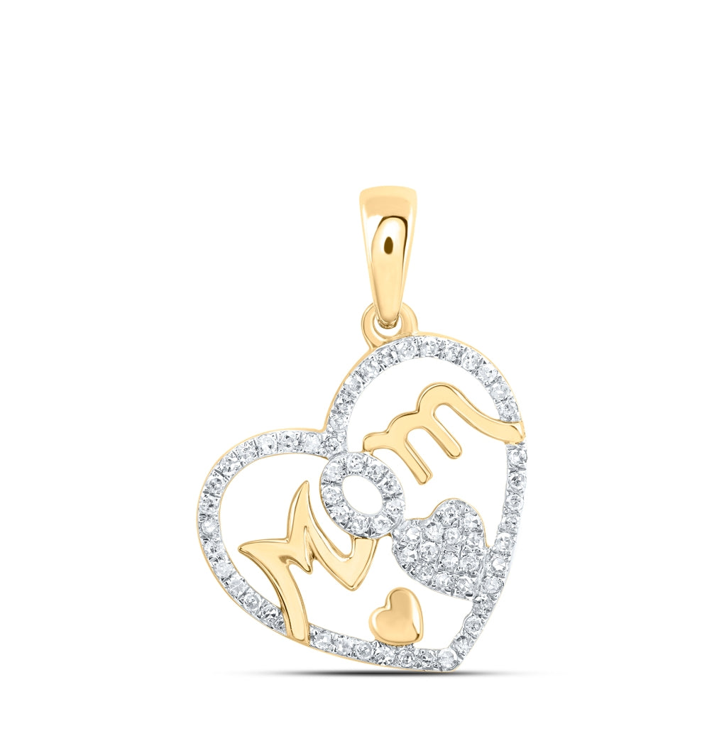 10K White Or Yellow Or Rose Gold Womens Round Diamond Mom Heart Pendant