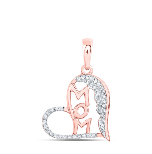 10K Rose Gold Womens Round Diamond Mom Heart Pendant 1/5 Cttw