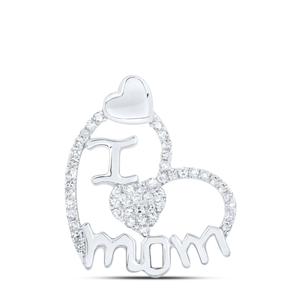 10K Yellow Or White Or Rose Gold Womens Round Diamond I Heart Mom Pendant