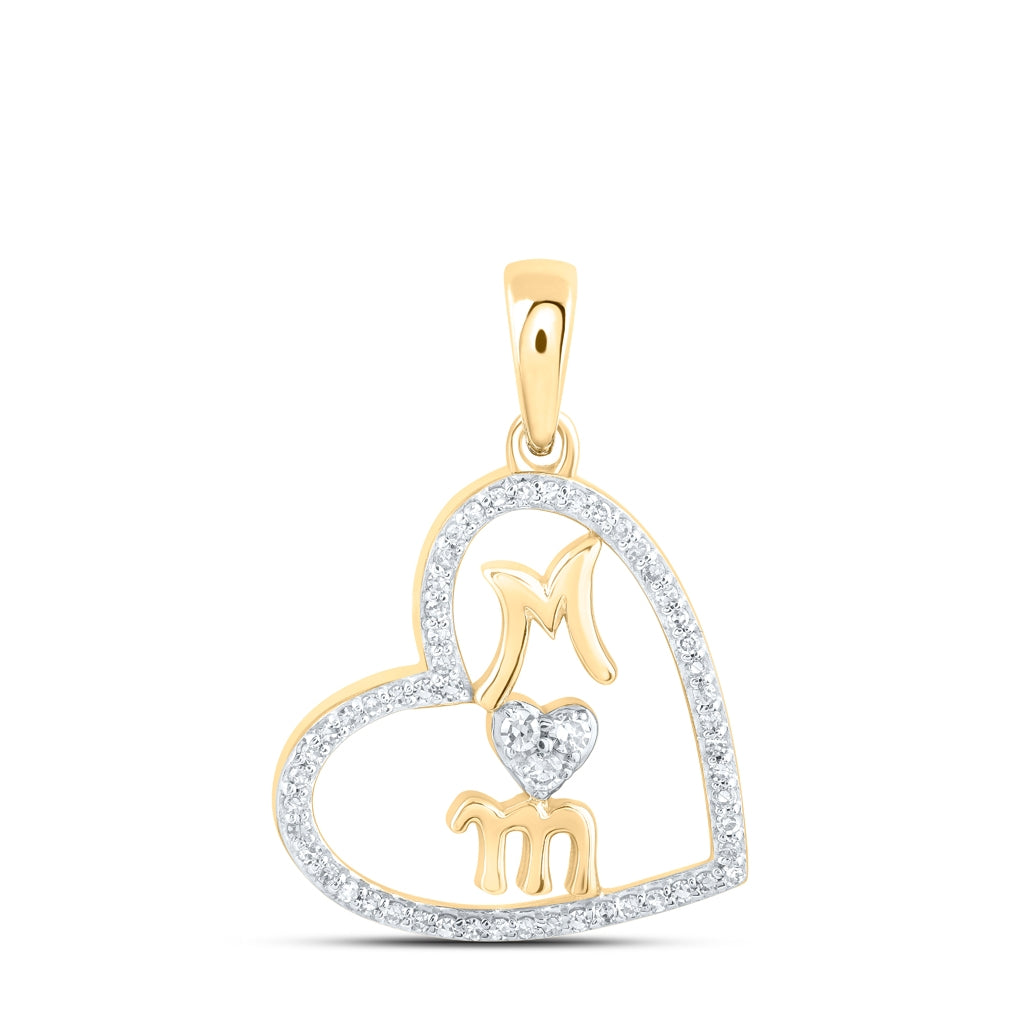 10K Yellow Or White Or Rose Gold Womens Round Diamond Mom Heart Pendant