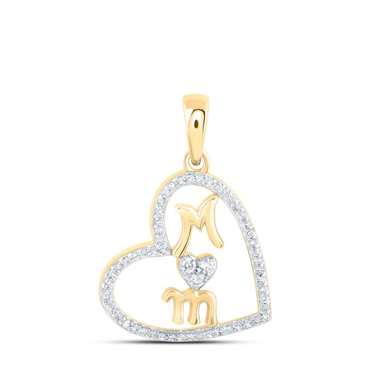10K Yellow Or White Or Rose Gold Womens Round Diamond Mom Heart Pendant