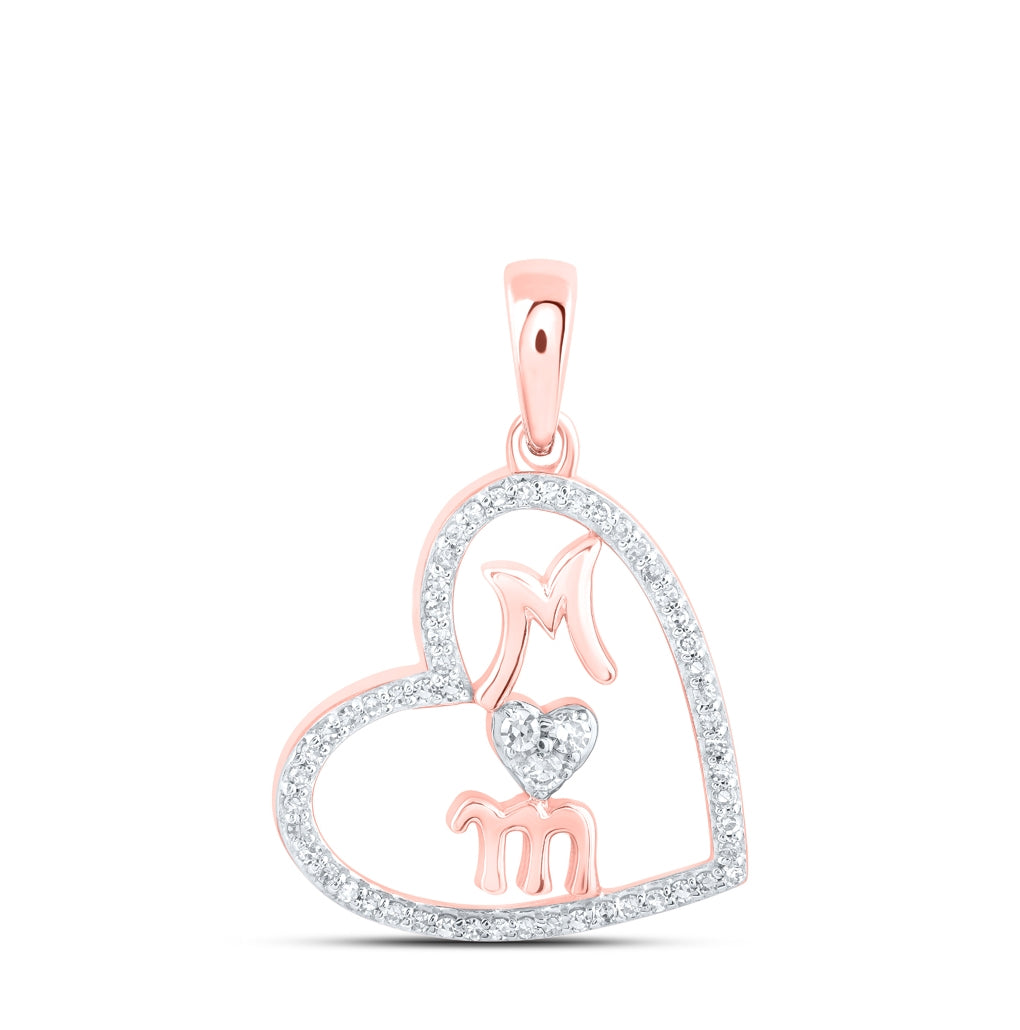 10K Yellow Or White Or Rose Gold Womens Round Diamond Mom Heart Pendant