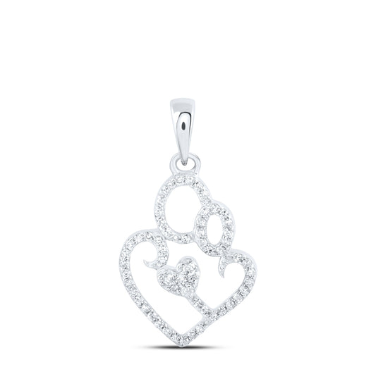 10K White Gold Womens Round Diamond Mom Child Heart Pendant 1/8ctw