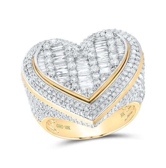 10K Yellow Gold Womens Baguette Diamond Heart Ring 2-5/8 Cttw, Womens Size: 5-10