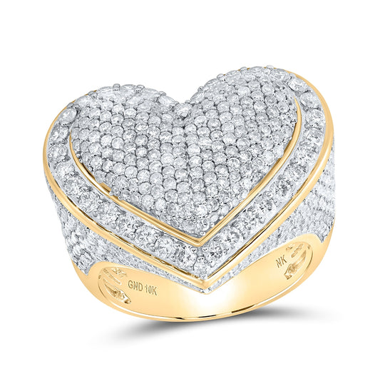 10K Yellow Gold Womens Round Diamond Pave Heart Ring 3 Cttw, Womens Size: 5-10