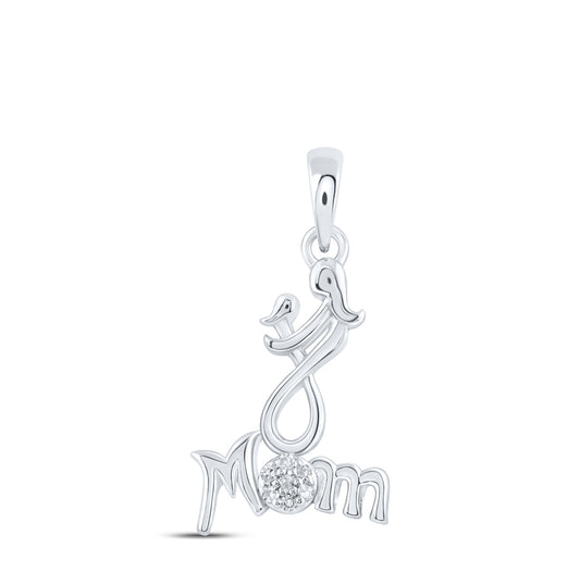 Sterling Silver Womens Round Diamond Mother Child Mom Pendant .03ctw