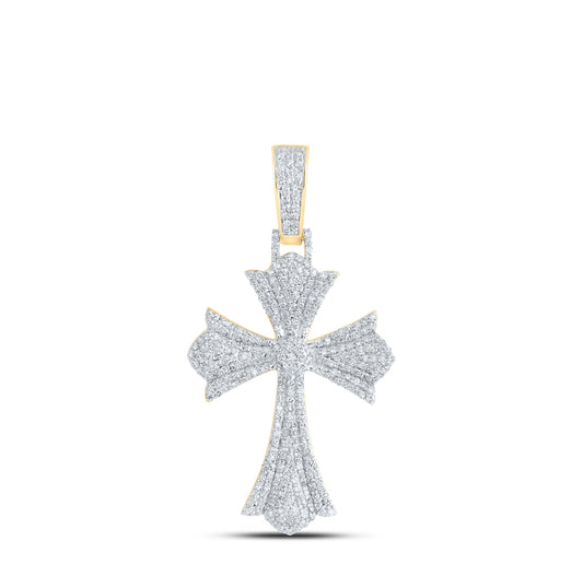 10K Yellow Gold Mens Round Diamond Cross Charm Pendant 1-1/3 Cttw