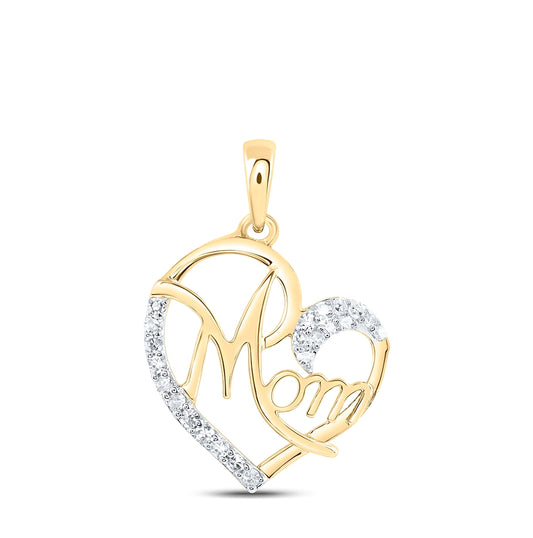 10K Yellow Or White Or Rose Gold Womens Round Diamond Mom Heart Pendant