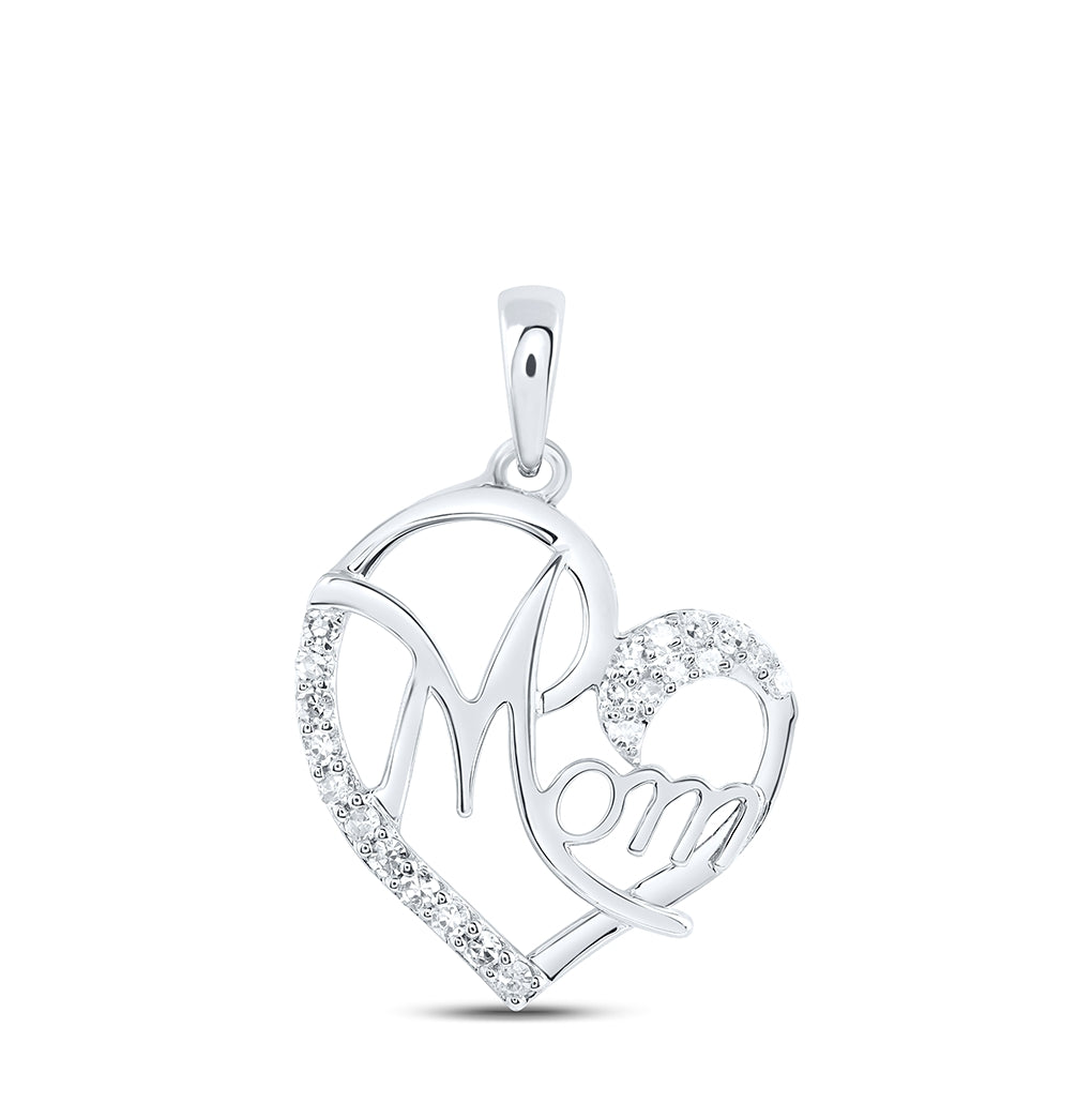 10K Yellow Or White Or Rose Gold Womens Round Diamond Mom Heart Pendant