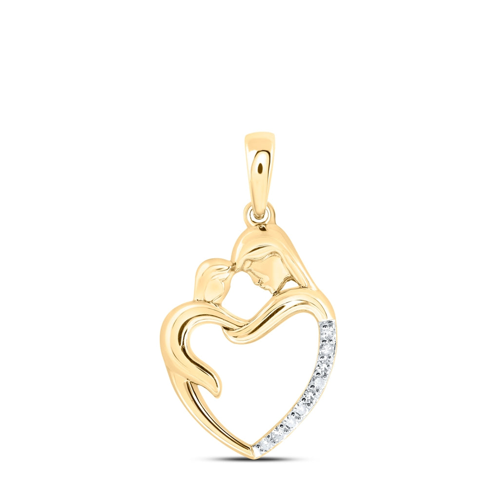 10K Yellow Or White Or Rose Gold Womens Round Diamond Mom Child Heart Pendant