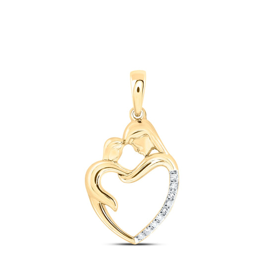 10K Yellow Or White Or Rose Gold Womens Round Diamond Mom Child Heart Pendant