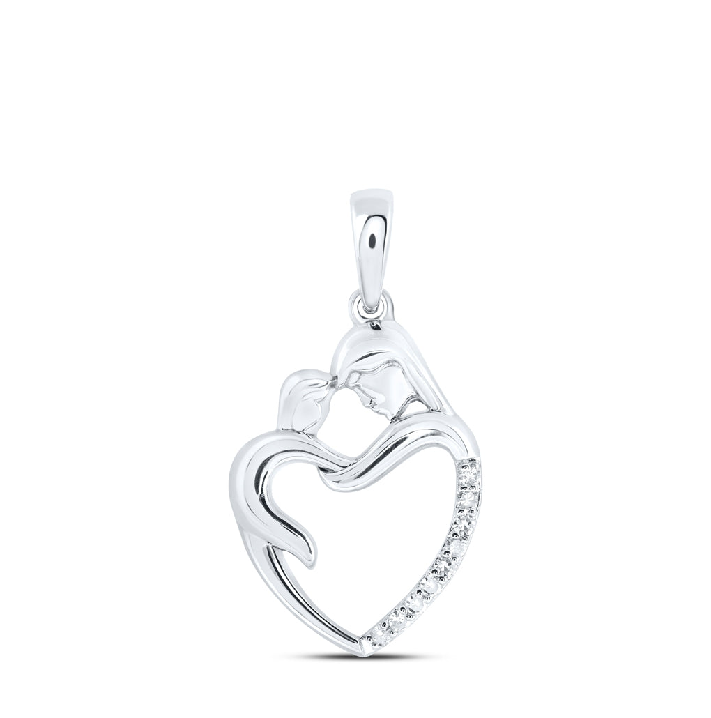 10K Yellow Or White Or Rose Gold Womens Round Diamond Mom Child Heart Pendant