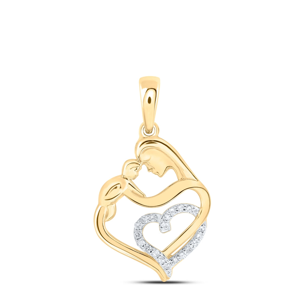 10K Yellow Or White Or Rose Gold Womens Round Diamond Mom Child Heart Pendant