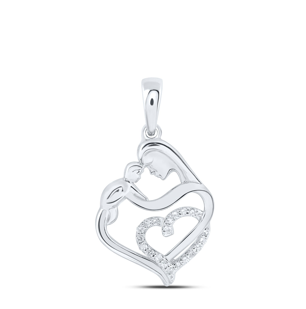10K Yellow Or White Or Rose Gold Womens Round Diamond Mom Child Heart Pendant