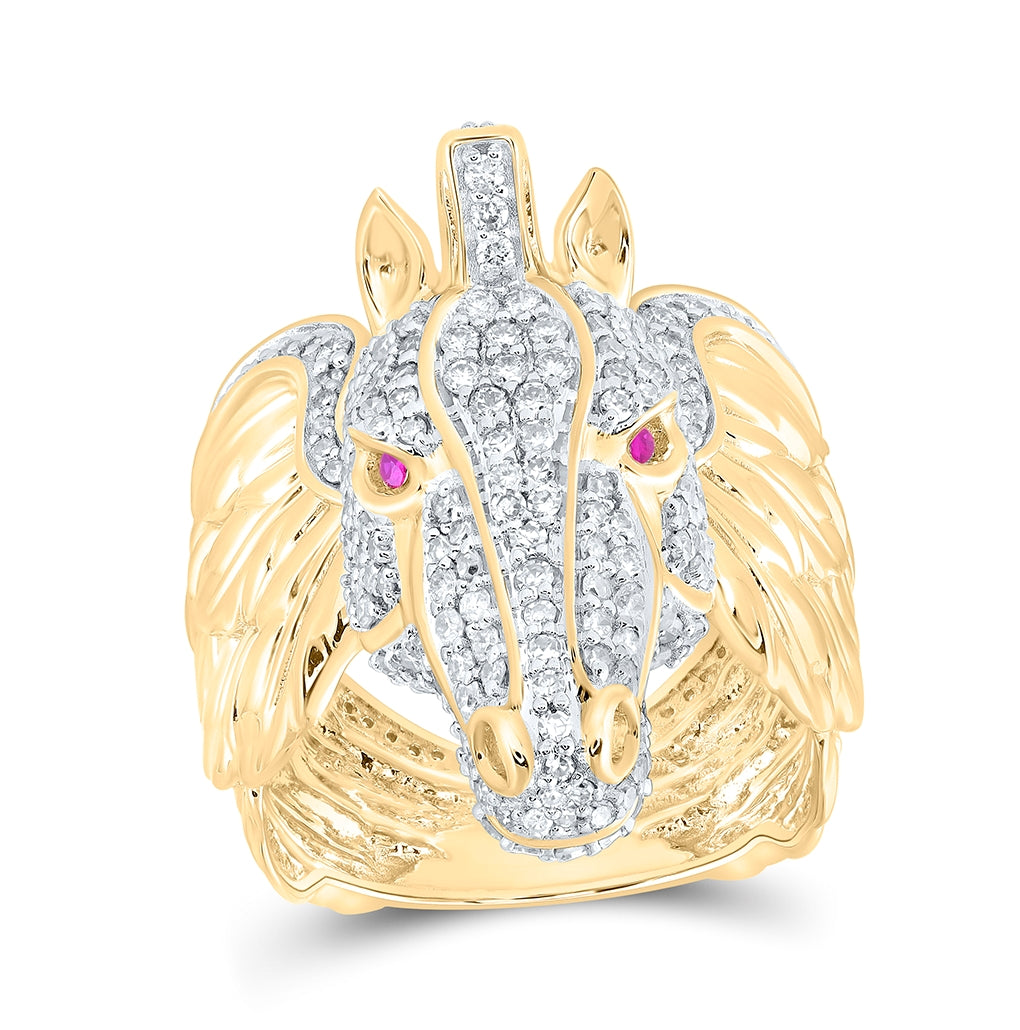 10K Yellow Gold Mens Round Diamond Pegasus Animal Ring 2 Cttw, Mens Size: 7-13