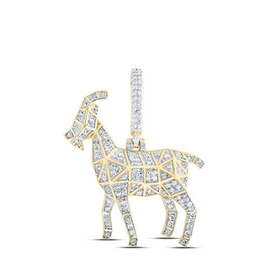 10K Yellow Gold Mens Round Diamond Goat Charm Pendant 1/2 Cttw
