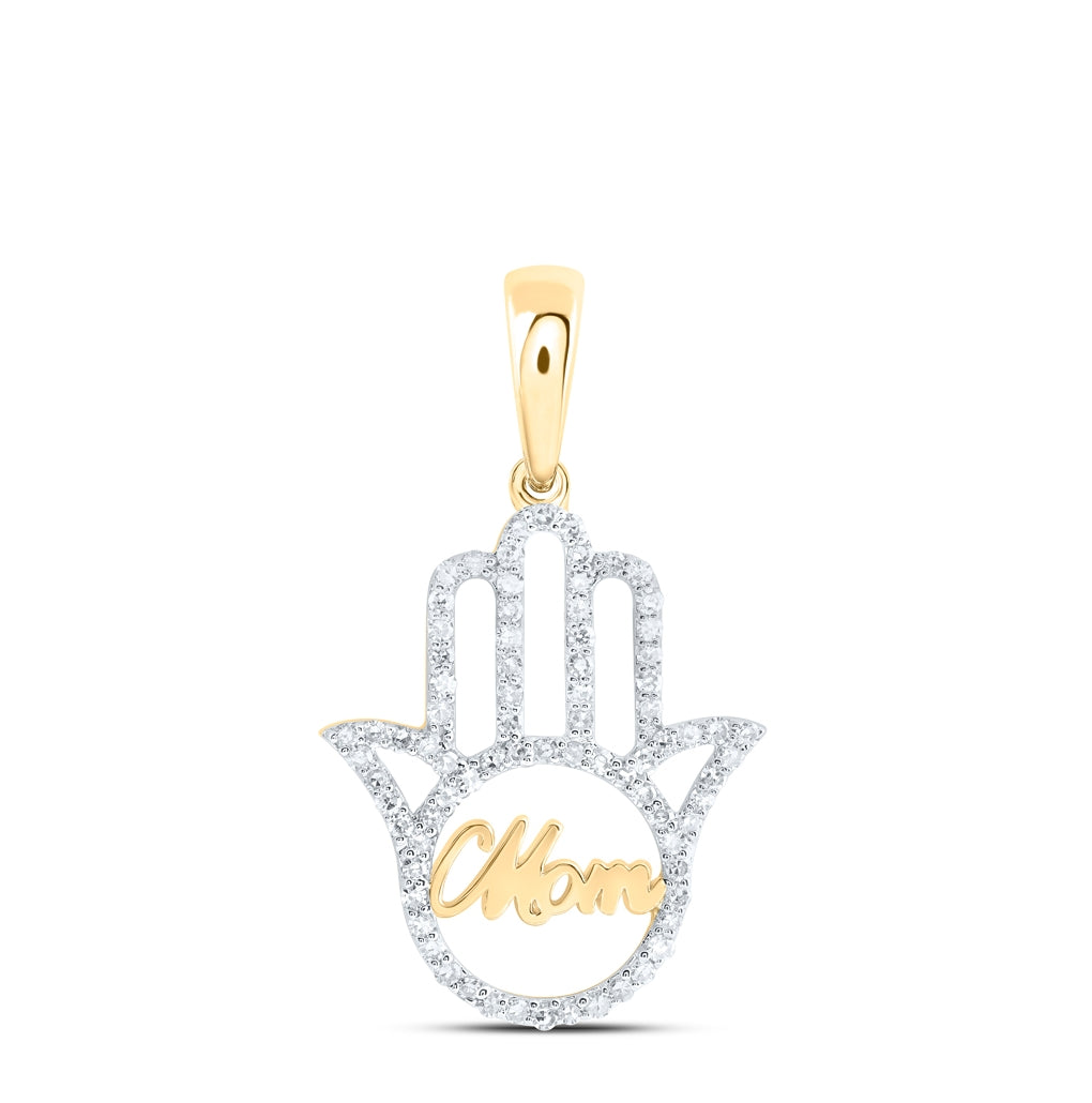 10K Yellow Or White Or Rose Gold Womens Round Diamond Mom Hamsa Pendant