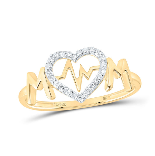 10K Yellow Or White Or Rose Gold Womens Round Diamond Heartbeat Mom Ring , Womens Size: 5-10