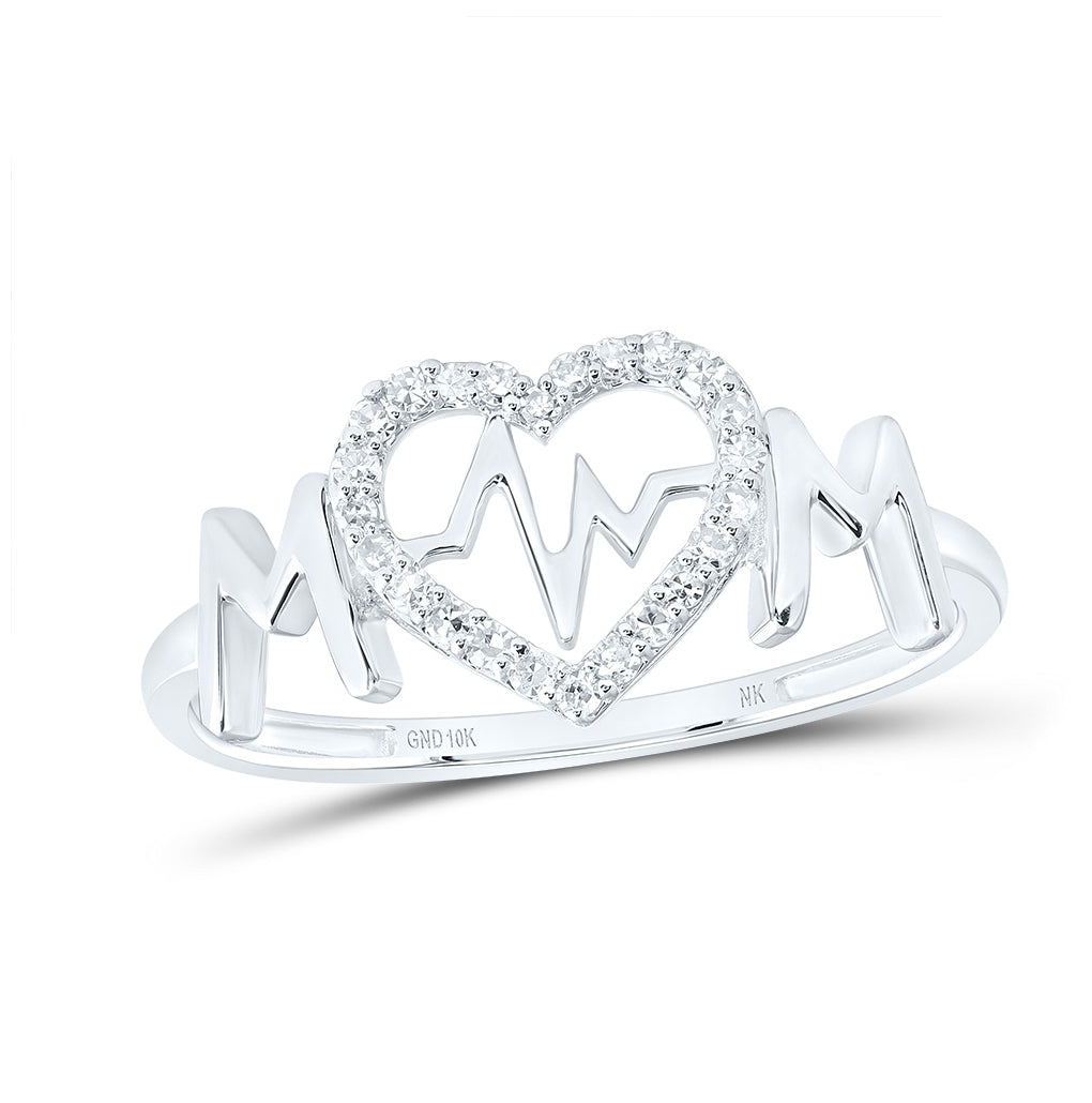 10K Yellow Or White Or Rose Gold Womens Round Diamond Heartbeat Mom Ring , Womens Size: 5-10