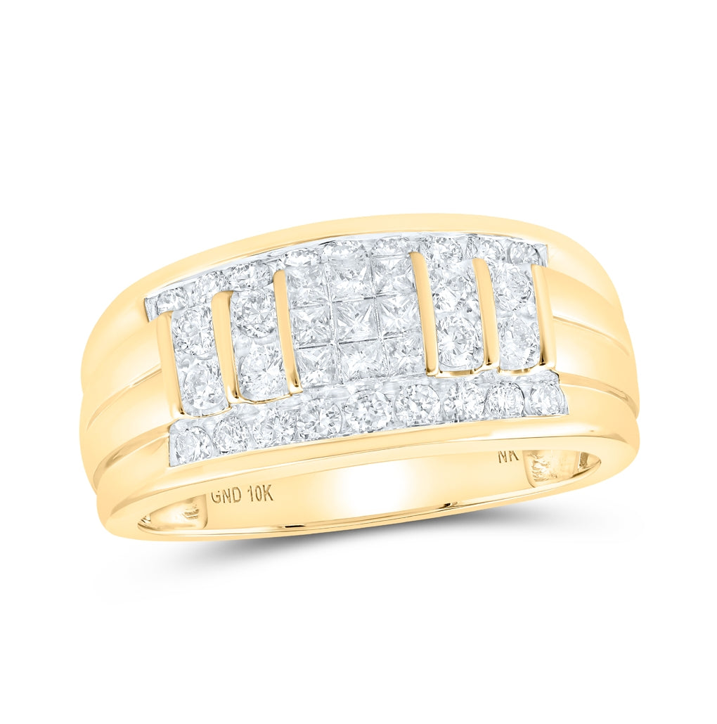 10K White Or Yellow Gold Mens Princess Diamond Band Ring , Mens Size: 7-13
