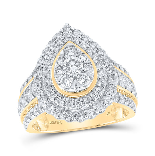 10K White Or Yellow Gold Womens Round Diamond Teardrop Cluster Ring , Womens Size: 5-10
