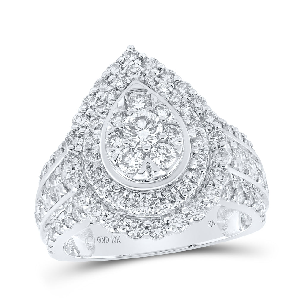 10K White Or Yellow Gold Womens Round Diamond Teardrop Cluster Ring , Womens Size: 5-10