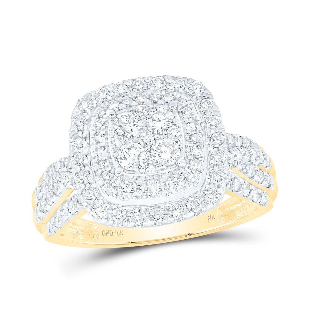10K White Or Yellow Gold Womens Round Diamond Square Cluster Ring , Womens Size: 5-10
